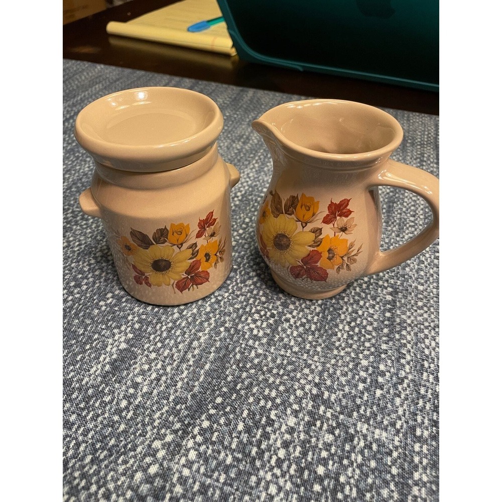 Vintage Hyalyn Autumn Flowers creamer and sugar crock vintage